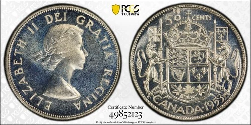 1953 Canada 50c Half Dollar UNC Details PCGS No Strap Small Date Free Shipping