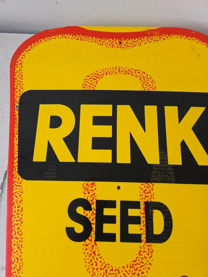 Letrero de cartón vintage Renk Seed doble cara amarillo granja país colgante maíz Foto 2 de 4