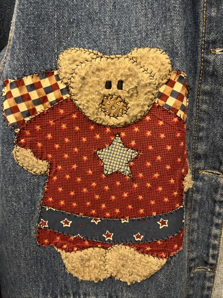 Vintage Women’s Long Denim Jacket Small Grandma Core Calico Bear Angel  Haec - Image 3 of 4