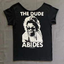 The Big Lebowski T Shirt Mens Small Black Cropped Cut Movie The Dude Abides