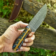 8.5" HAND FORGED DAMASCUS STEEL CUSTOM PINE CONE HANDLE HUNTING CAMPING KNIFE