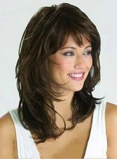 Medium Dark Brown Hairstyles Women's Natural Wavy 100% Human Hair Wig 20Inch
