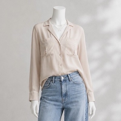 Equipment Silk Top XS Blush Pink  Beige Long Sleeve Pocket Business Work Shirt