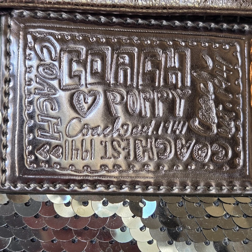 Bolso Cartera Coach Vintage Amapola Plateado Lentejuelas Borde Púrpura Glamour Brilla Vacaciones Foto 2 de 4