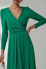 Talbots Wrap Dress Size Small Petite Green 3/4 Sleeves V Neck Tie Waist Belt