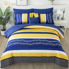 Boho Patchwork Comforter Set 8-Pc Queen King - Striped Microfiber All Season