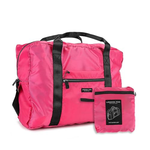 London Fog Raspberry Nylon Foldable Duffle Bag for Travel and Storage