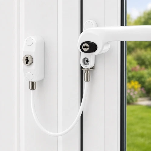 Window Cable Restrictor Lock with Hidden Handle Bracket. Child & Pet Safety