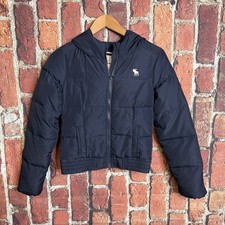 Abercrombie Youth Kids Down Feather Puffer Hooded Jacket Medium Blue