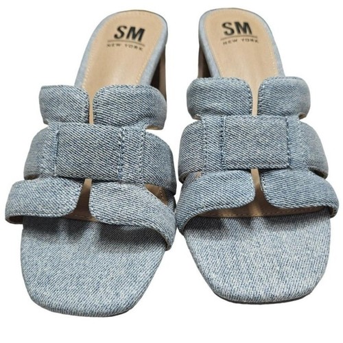 SM New York Women's 9 Denim Mules Slip On Sandals Block Heel Casual Shoes - Picture 7 of 8