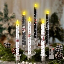 6 Pcs Christmas Flameless Candle Set Snowflake LED Flameless Taper Candles wi...