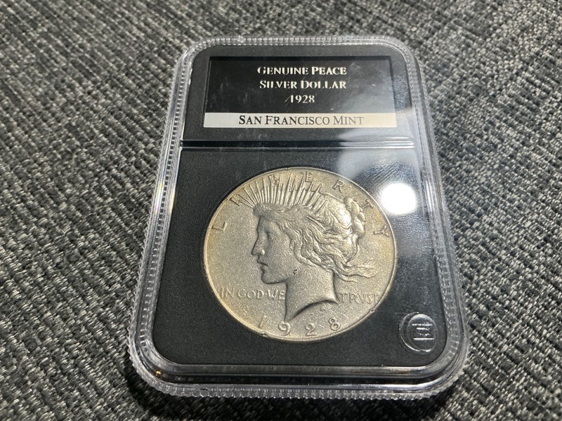 1928-S Peace Silver Dollar Genuine - ding on rim ding in cheek in pictures