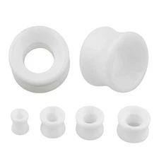 White Ivor Stone Double Flare Concave Tunnels Ear Gauges Plugs Expanders Pair