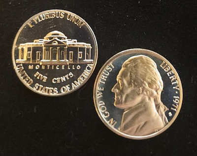 #ad #ad 1971 S JEFFERSON NICKEL GEM PROOF CAMEO $1.94