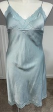 Vintage Y2K Victoria  s Secret 100 Silk Blue Lace Chemise Slip Nightgown Large L