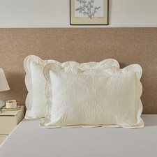 Quilted Pillow Shams Ivory King Cotton Damask Medallion Set of 2 Embroidered