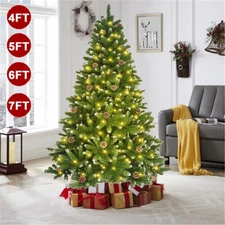 4/5/6/7ft Pine Cone Christmas Tree with LED Lights Bushy Tips Artificial Xmas US