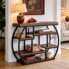 39.4" Industrial Console Table Narrow Entryway Sofa Table with Storage Shelves