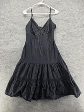 GAP Dress Womens 10 Black Sundress V-Neck Strappy Sleeveless Lined Ruffle Midi
