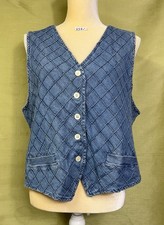 Vintage Susan Bristol Quilted Denim Vest Large 90s Y2K Cottagecore Western Boho