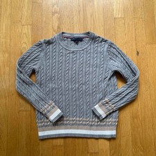 Tommy Hilfiger Grey Cable Knit Sweater Womens Medium Cotton Classic Pullover