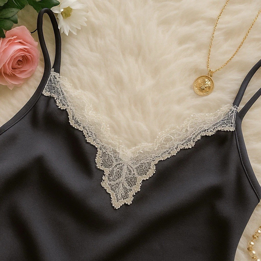 UNDERCOVER Abito Victoria’s Secret Angels XS slip grigio scuro raso pizzo orlo balza anni 90 Y2K