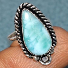 925 Silver Plated Larimar Ring US 6 Minimalist Design Limited Stock Deal GW