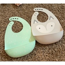 Cloud Island Two Silicone Feeding Bibs Green  Gray