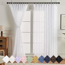 Furman White Pinch Pleated Sheer Curtains 84 Inches Long 2 Panels Set for Bed...