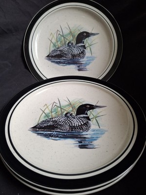 Set Of 3 Folkcraft Stoneware Loon Lake Side Salad Plates by Scotty Z 8 ½ 