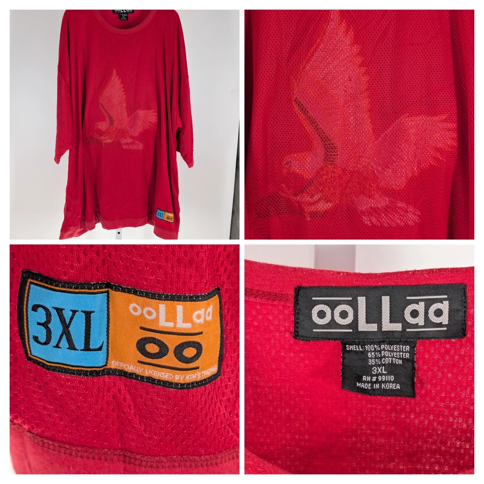 Vintage Oollaa Kim's Trading 3XL red mesh overlay eagle embroidered jersey shirt