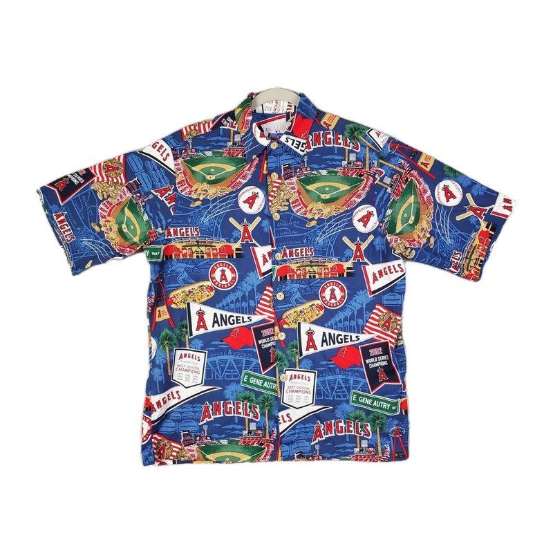 Reyn Spooner Sports Angels Baseball Team History Hawaiian Shirt Men's Size Small