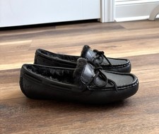 Women  s Born BOC Alfreda Black Moccasin Faux Fur Leather Driving Slippers 7.5