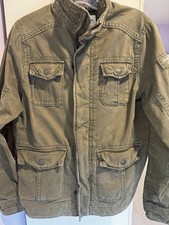 Abercrombie Fitch Jacket Youth Med Green Military Free Ship. Zipper 4 pockets