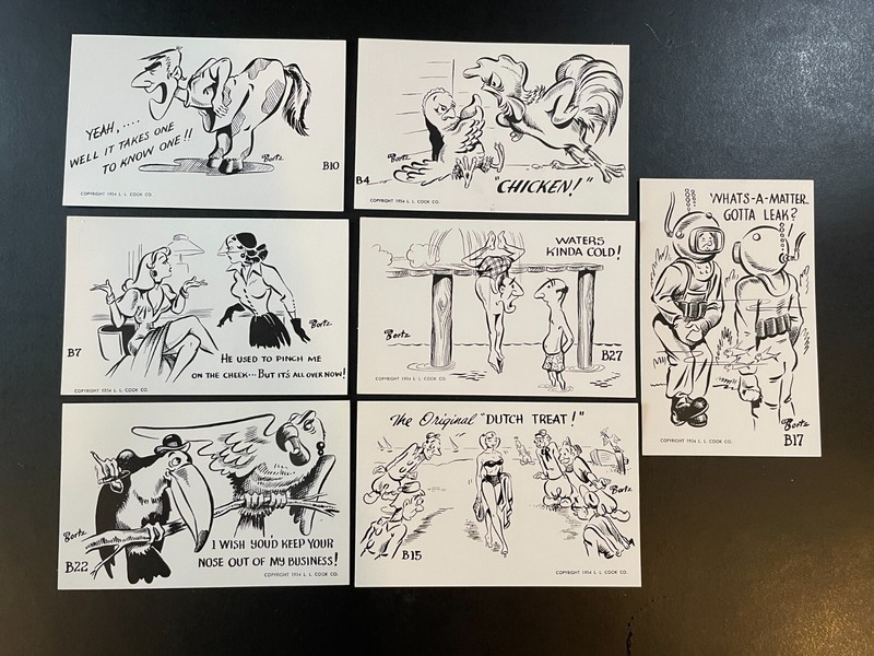 Ed Bortz Postcard Lot of 7 - Humor - Clean back unused - 1954 - L.L. Cook Co.