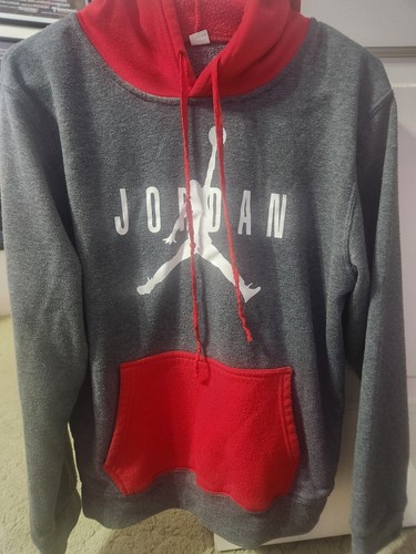 Nike Air Jordan Youth Pull Over Hoodie in Gray And Red Size Medium