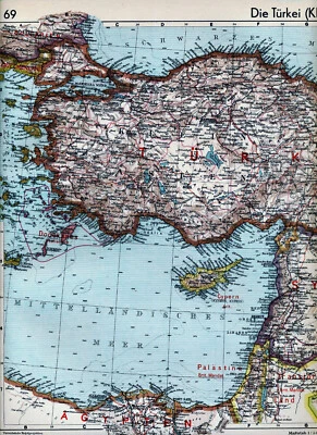 TR SY IL CY IQ AM IR Turkiye 1939 orig. Atlas-Karten ID India Oman Japan Siam RU - Bild 1 von 4