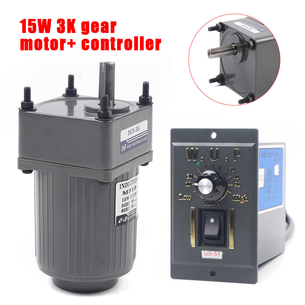 110V 120W Ac Gear Motor Electric Single-Phase Motor Gear Motor Electric  Variable Speed Adjustable Controller Governor Adjustable Speed Controller Rated  Speed 0-450 RPM (Reduction Ratio: 1:3) 