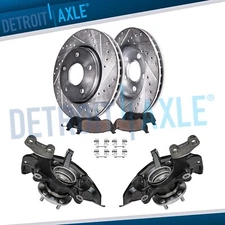 Front Steering Knuckles Hub Drilled Rotors Brake Pads for Highlander RX330 RX350