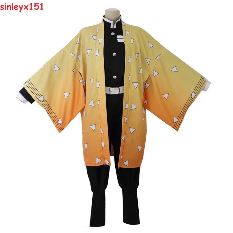 Demon Slayer Agatsuma Zenitsu Kimon Anime Cosplay Costume Masquerade Full Outfit - Image 3 of 4