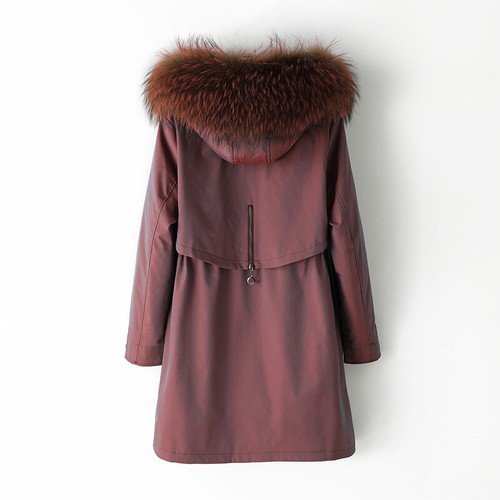 Womens Real Fox Fur Collar Mid Long Parka Rex Rabbit Fur Lined Overcoat Coat Hot - Picture 5 of 27