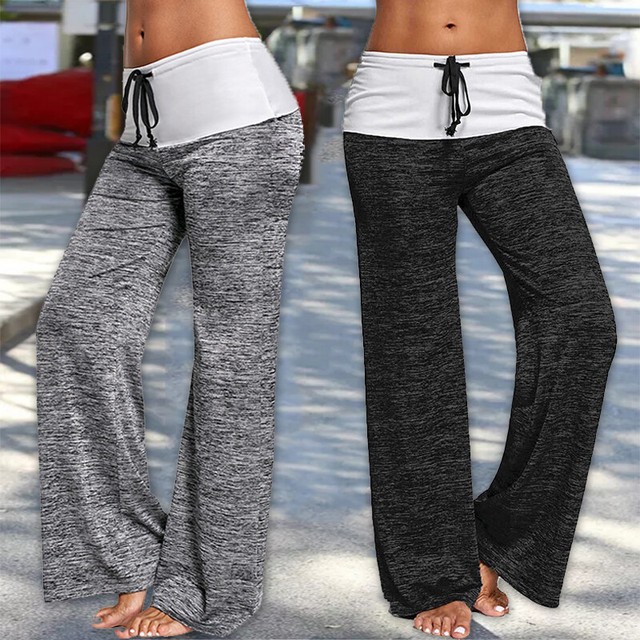 Womens Yoga Pants Foldover Stretch Comfy Flare Wide Leg Leggings