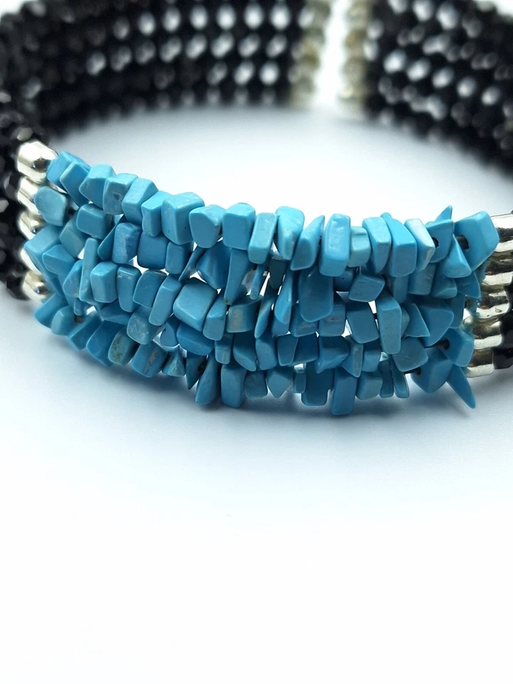 bracciale donna Di Turchese naturale e Onice nero In Argento 925 Made In ITALY  - Immagine 3 di 4