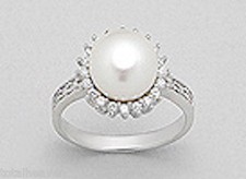 Solid Sterling Silver Cultured Pearl CZ Halo Ring 14mm Wide 4.03g Size 7