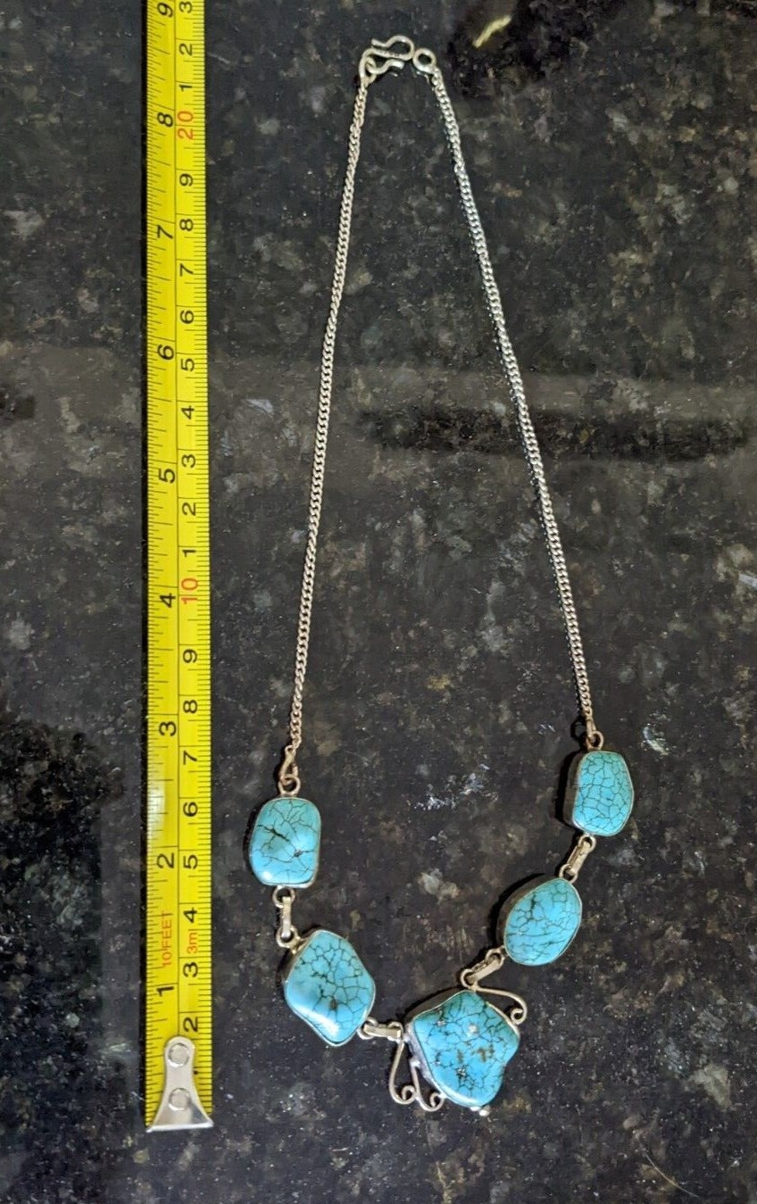 Genuine Turquoise Adjustable Neckless Sterling Si… - image 3