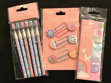 Novelty School Supplies Lot Paper Clips Push Pencils Pastel Rainbow Office NEW