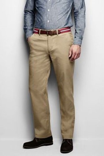 TRAD FIT FLAT FRONT CHINO PANTS - BEIGE 
