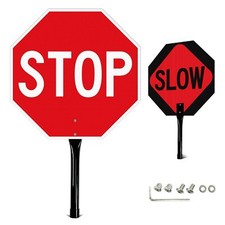 Stop Slow Sign with Metal Handle 18x18 inches Double Sided Slow/Stop sign Tra...