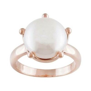 Authentic White Cultured Freshwater Pearl 18k Rose Gold Plated Bronze Crown Style Ring