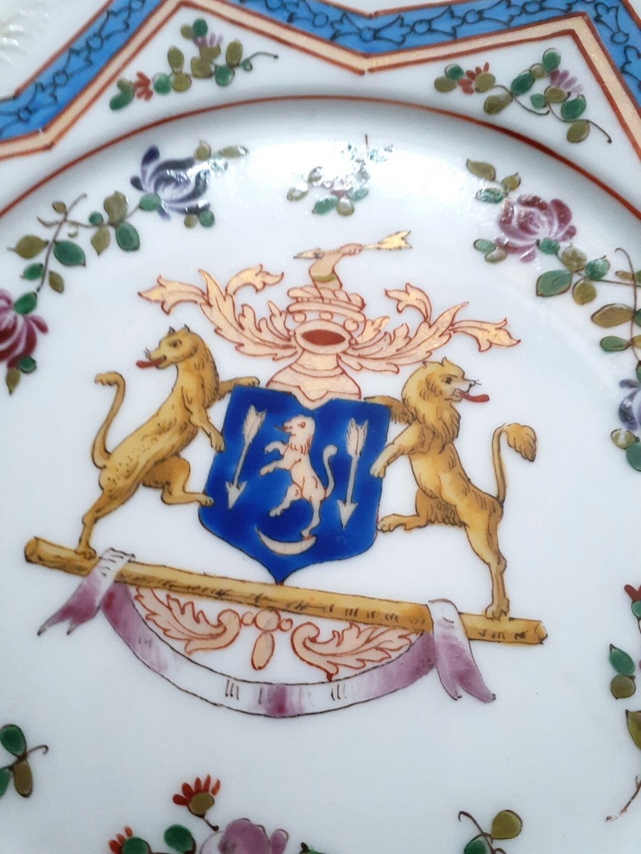 フランスアンティーク　エプロン　dahl'ia BLAMINK DRAWER Antique Edmé Samson Paris hand painted armorial porcelain dish